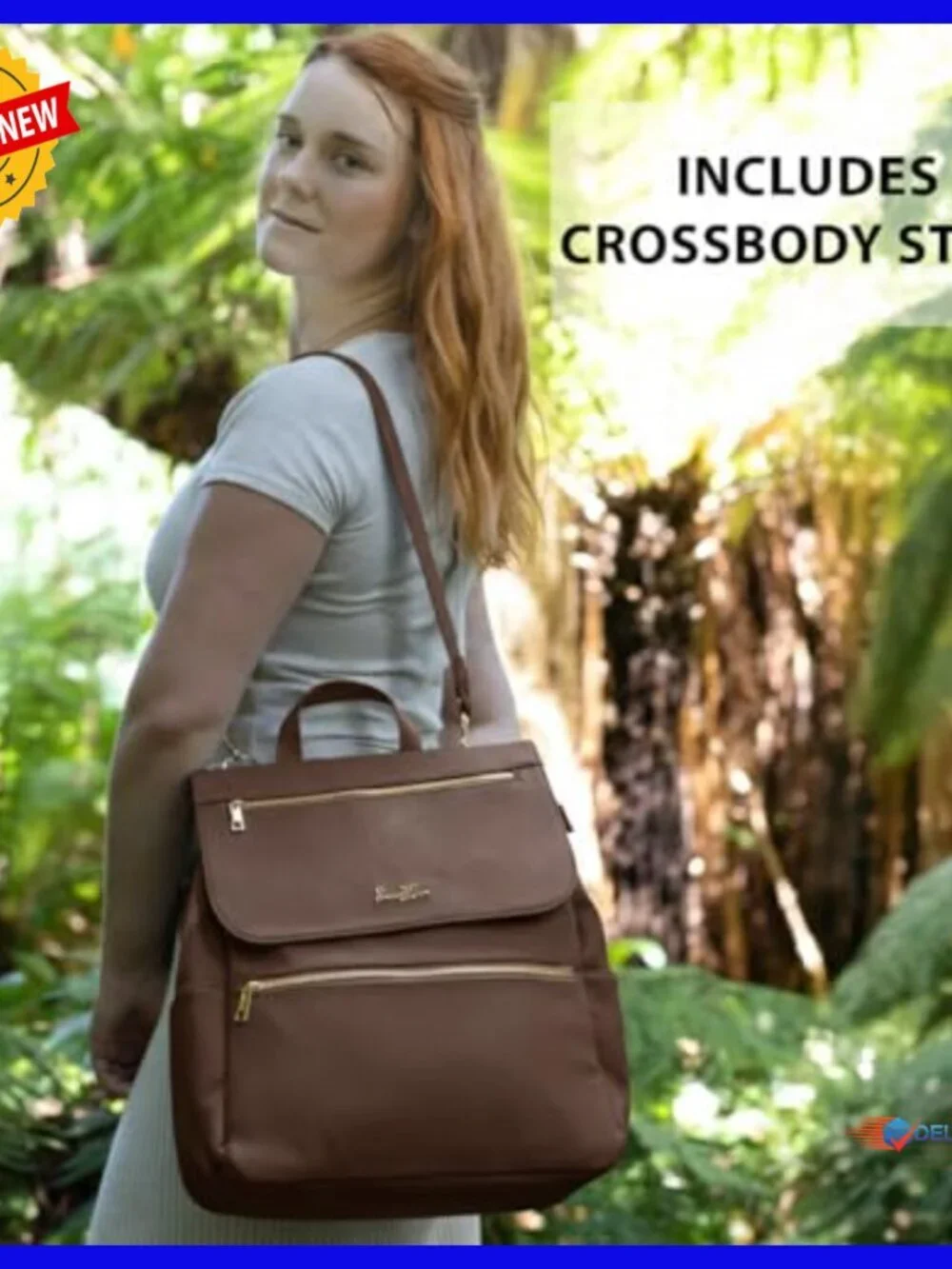 Large Vegan Leather Diaper Backpack with Laptop Compartment
